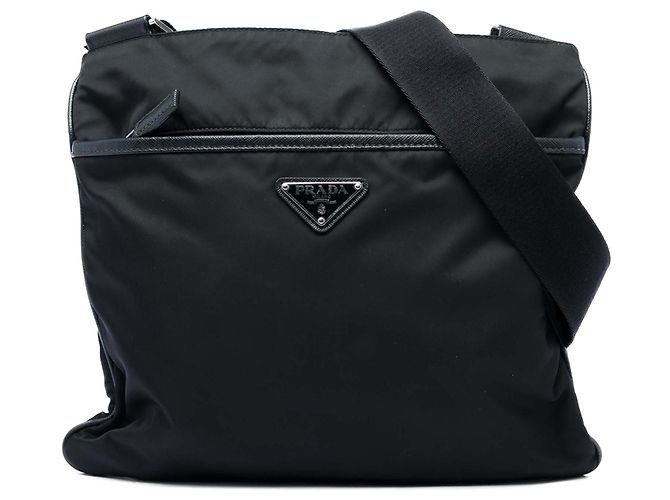 Borsa a tracolla Prada in Tessuto nera con zip Nero
