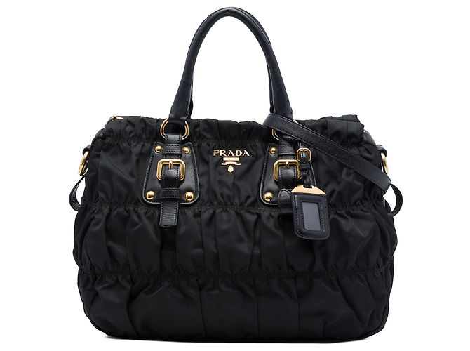 Borsa Satchel Prada in Tessuto Gaufre Nera Nero