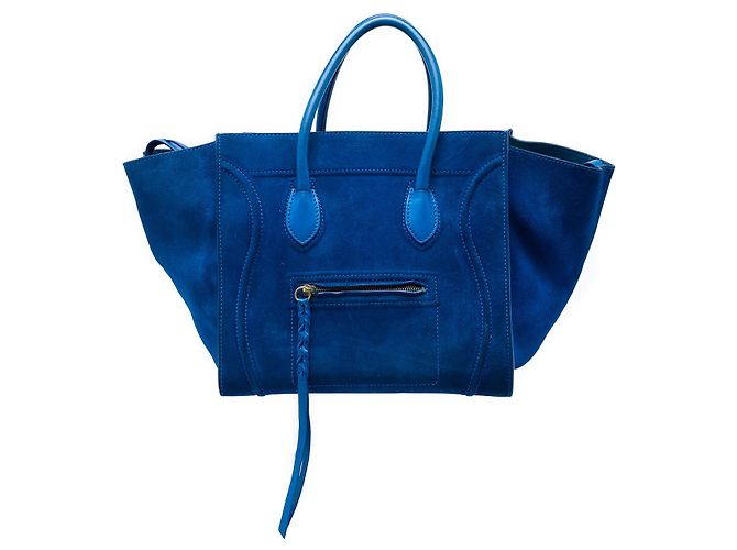 Céline Celine Blue Medium Suede Phantom Luggage Tote Bleu
