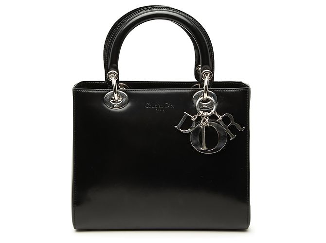 Dior Black Medium Glazed Calfskin Lady Dior Nero