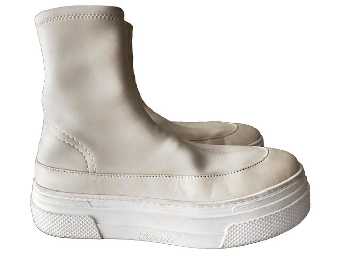 Khaite Beige Leather Platform Ankle Boots