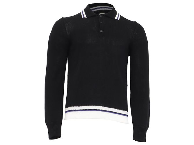 Salvatore Ferragamo Ferragamo Strick-Poloshirt mit langen Ärmeln aus schwarzer Viskose