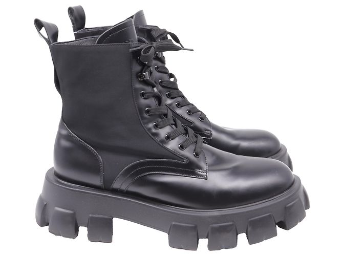 Botas de combate Prada Monolith en cuero negro y nailon