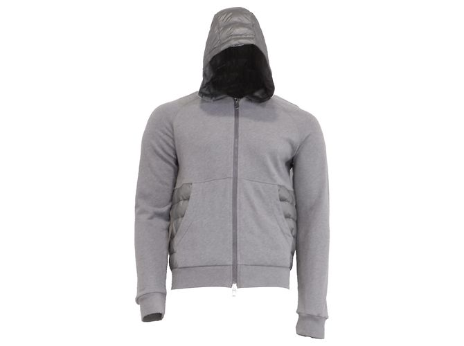 Hoodie Moncler com fecho e detalhes acolchoados em algodão cinza