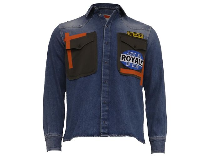 Camicia in denim Dolce & Gabbana DG Army Collection con patch in cotone blu