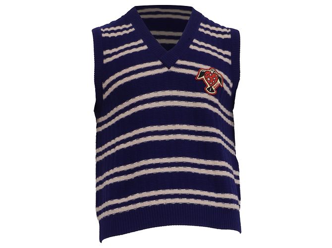 Gucci HA HA HA Gestreifte Weste aus blauer Wolle