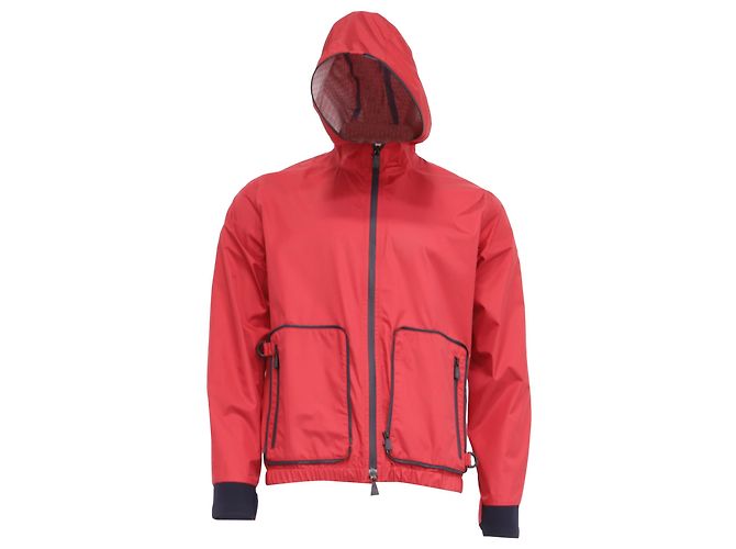 Giacca a vento Moncler con cappuccio e zip in poliammide rossa Rosso