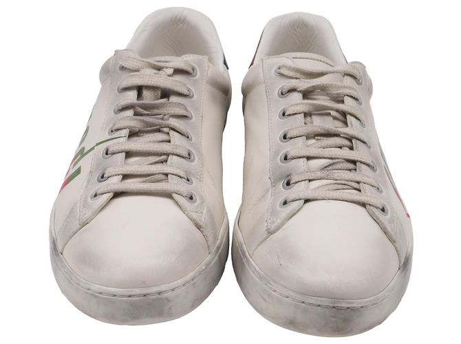 Sapatilhas Gucci Ace Blade Distressed em pele branca Branco
