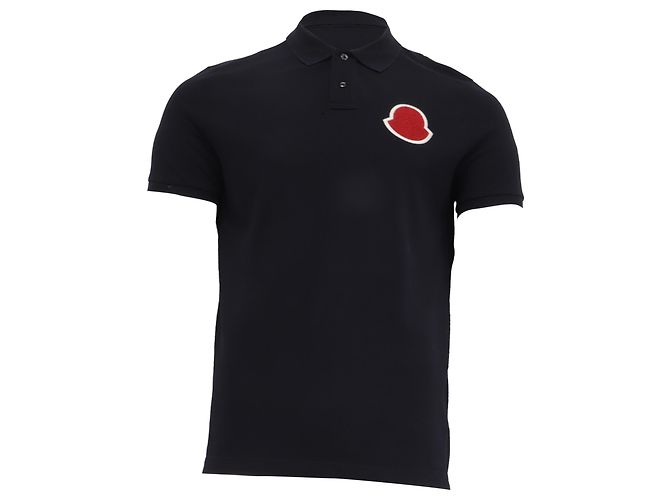 Polo Moncler con grande patch logo in cotone nero