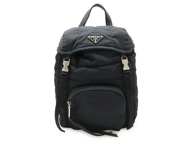 Prada 1BZ002 Nylon Leather Backpack Black