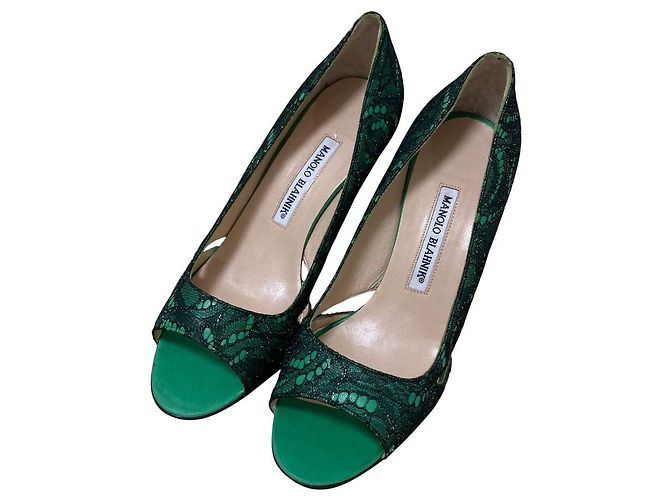 Manolo Blahnik Spitzen-Pumps Grün