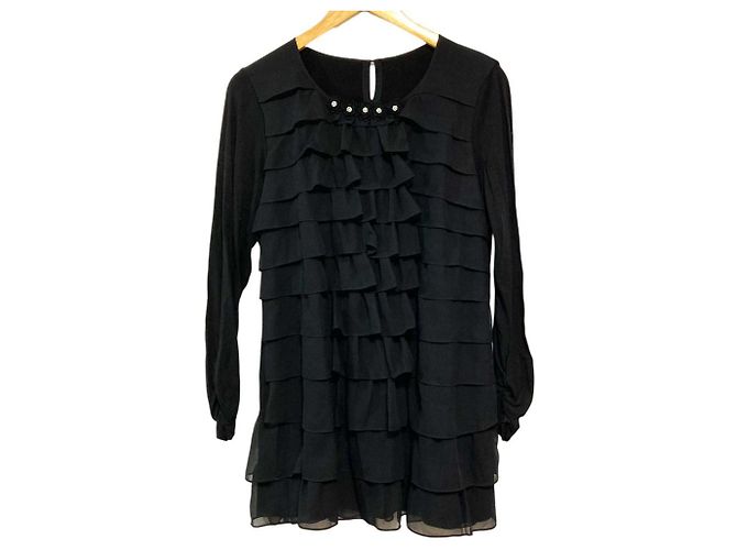 Autre Marque Tunica a balze con maniche lunghe Ingeborg Nero