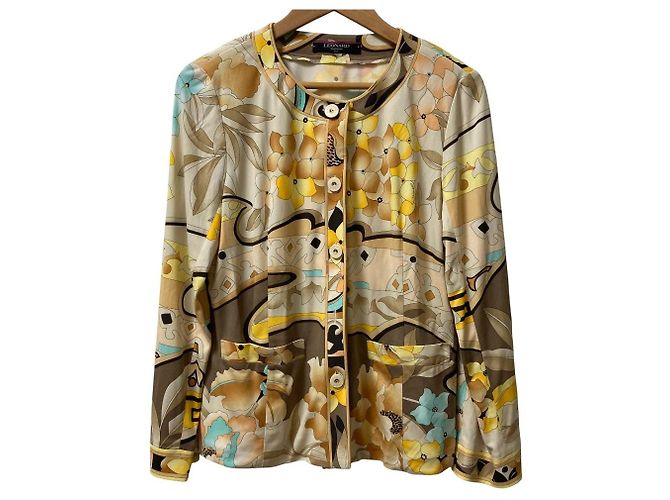 Autre Marque Giacca-camicia elasticizzata senza colletto con stampa floreale LEONARD Marrone Multicolore Giallo