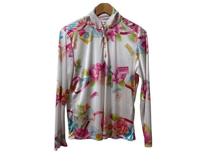 Autre Marque LEONARD SPORT Top a maniche lunghe con stampa floreale e mezza zip Rosa Bianco Multicolore