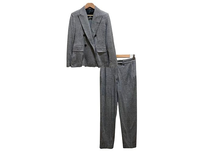 Max Mara Studio Check Wool Suit Set Brown