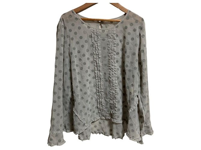 Autre Marque Blusa Ingeborg em chiffon de bolinhas Marrom Cinza