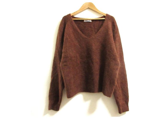 Autre Marque Pullover de malha Babylone com decote em V e pele Marrom