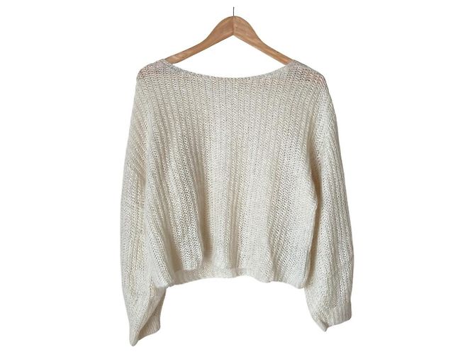 Autre Marque ROPE' Kurzstrickpullover aus Mohair-Seidenmischung Weiß Roh
