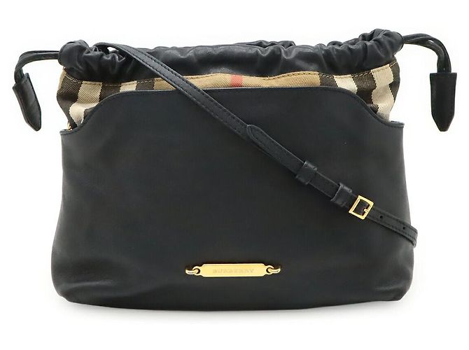 Borsa a tracolla in pelle Burberry Check Marrone Nero