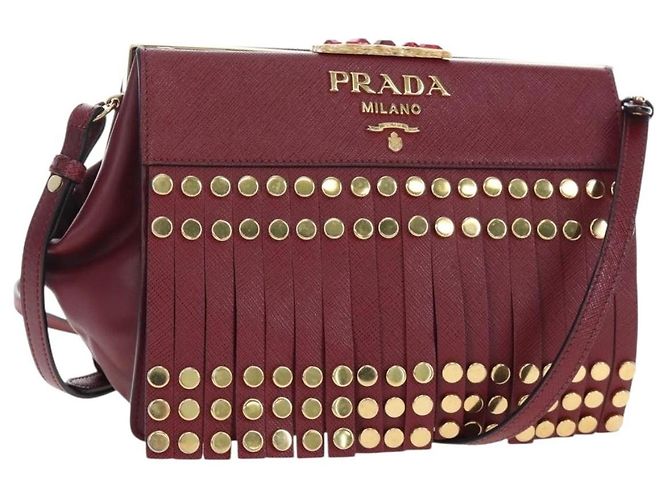 PRADA Shoulder Bag Safiano leather Bordeaux Gold