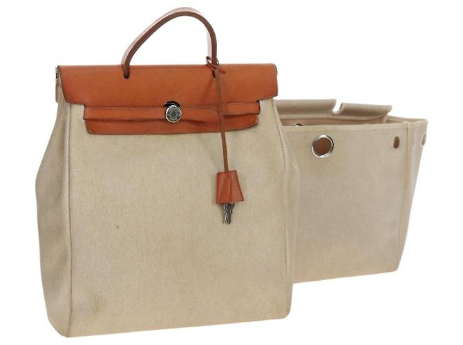 Hermès HERMES Herbag A Dos Backpack Canvas 2way Beige Silver