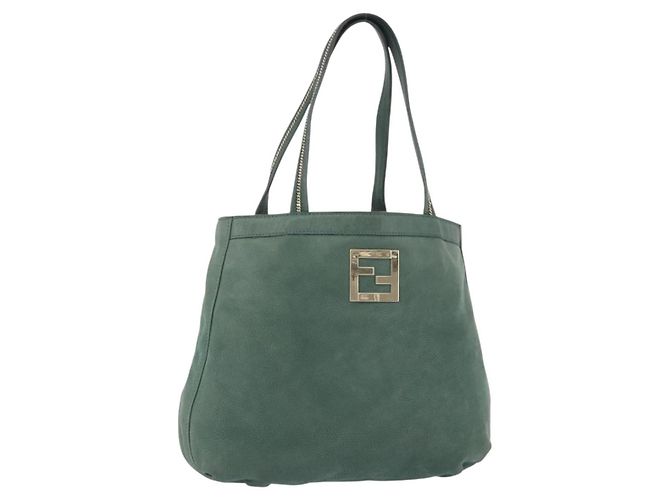 FENDI Bolsa de mão em couro verde e dourado
