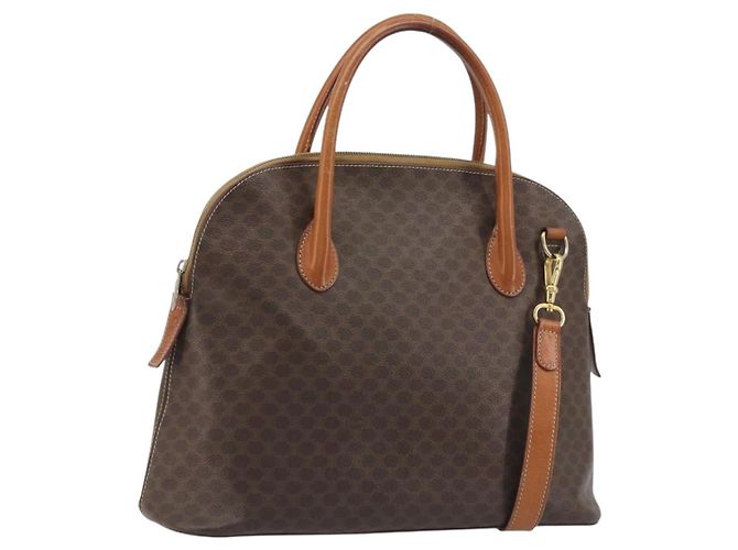 Céline Sac à main CELINE Macadam en PVC et cuir, modèle 2 voies, marron et or, authentique, code article ep15452.