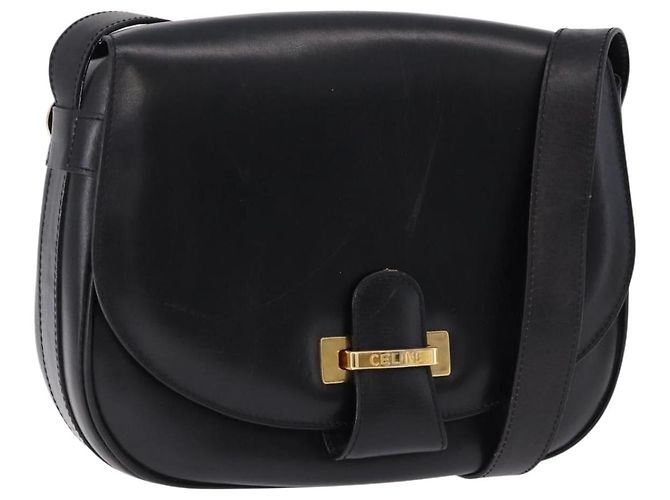 Céline Borsa a tracolla CELINE in pelle nera e oro, autentica, codice 193055