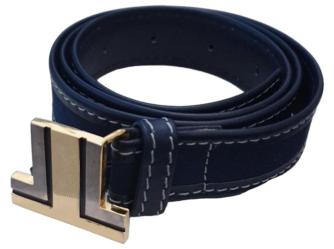 Lanvin Ledergürtel in Dunkelblau mit Double LL Logo Gold hardware