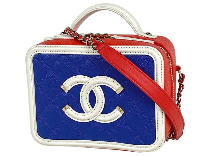Bolsa Vanity Chanel Matelassé Branco Vermelho Azul