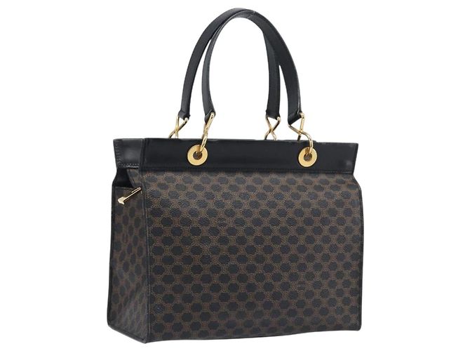 Céline Sac à main CELINE Macadam Canvas PVC Leather Black Gold Auth 197786A Noir Doré