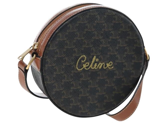 Céline Borsa a Tracolla Rotonda CELINE Triomphe PVC Nero Oro Auth 199654M D'oro