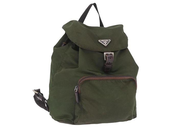 PRADA Backpack Nylon Green Silver Auth ep15691 Silvery