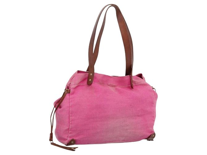 Miu Miu Tote Bag Canvas Pink Auth 199676