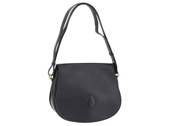 Borsa a tracolla CARTIER Pelle Nero Oro Auth 197686 D'oro