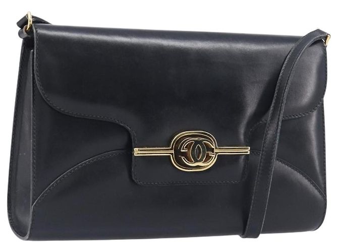 Bolsa de Ombro GUCCI em Couro Preta e Dourada Auth 199099 Preto Dourado