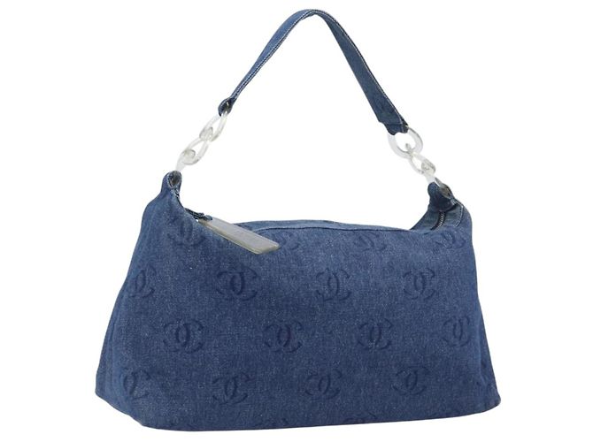 Borsa a tracolla CHANEL COCO Mark Denim Blue Silver CC Auth yk20842V Argento