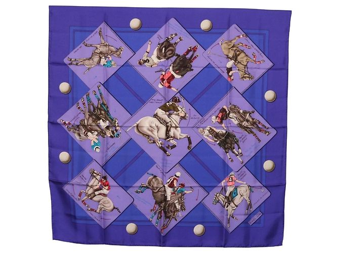 Hermès Lenço HERMES Carre 90 Seda Roxo Auth 195459M
