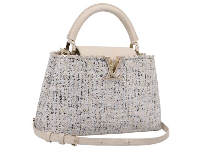LOUIS VUITTON Capucine Handtasche aus Tweed Ivory LV Auth 198671SAM Roh