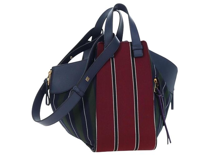Sac à main LOEWE Hammock Canvas 2way Navy Gold Auth 198690M Doré Bleu Marine