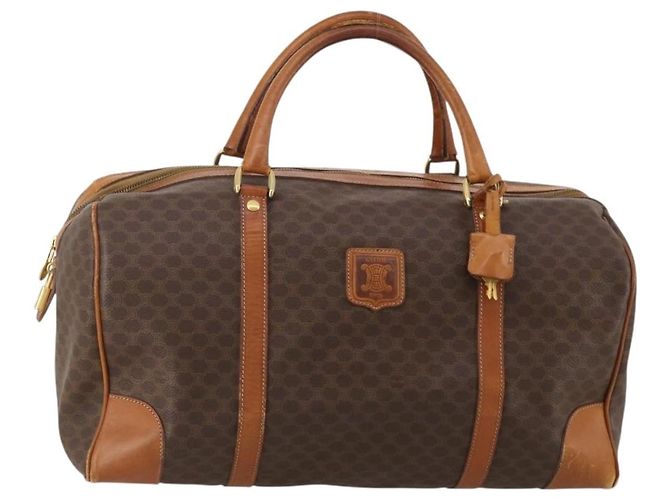 Céline Bolsa Boston CELINE Macadam Canvas PVC Leather Brown Gold Auth BA15139 Marrom Dourado