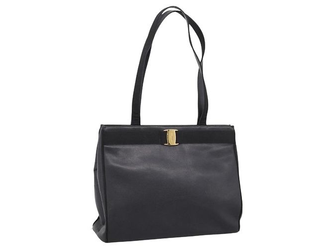 Borsa a tracolla Salvatore Ferragamo Vala in pelle nera e oro Auth 197656 Nero D'oro