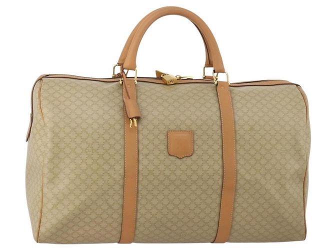 Céline Bolso Boston CELINE Macadam Canvas PVC Beige Gold Auth 197482A Dorado