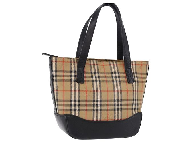 Bolsa de mão BURBERRY Nova Check Canvas Beige Auth 199610 Bege