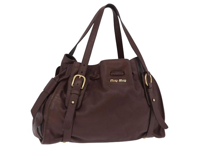 Bolsa de Ombro Miu Miu em Couro Gold Brown Auth yk20861SAM Marrom Dourado
