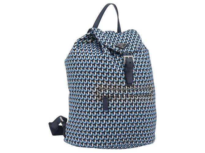 PRADA Backpack Nylon Blue Silver Auth 197214A Silvery