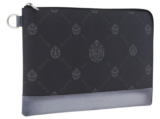 Bolsa de Mão Berluti em Couro Preto e Prata Auth BA15332A