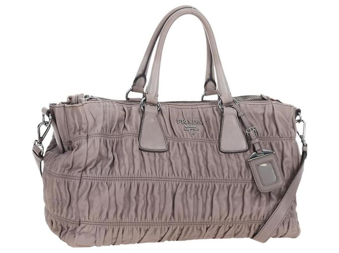 PRADA Gathered Handtasche Leder 2way Grau Silber Auth 199643V Braun
