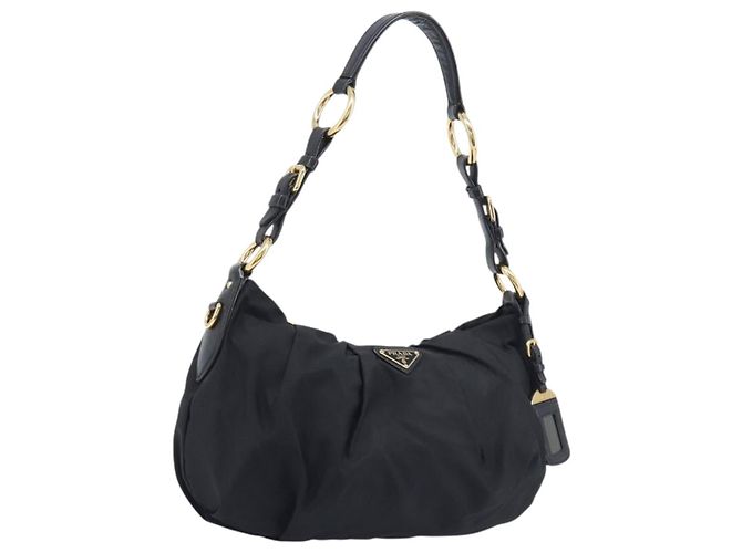 Borsa a tracolla PRADA Nylon Black Gold Auth yk20847V Nero D'oro
