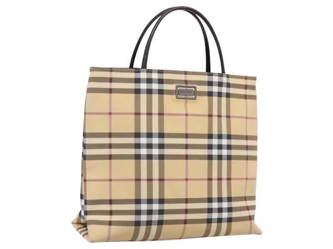 BURBERRY Nova Check Handtasche PVC Beige Silver Auth 200962 Silber